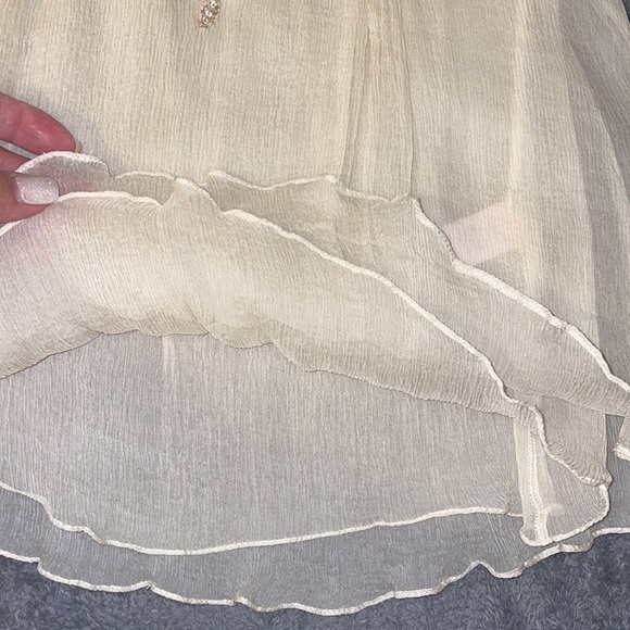 Rebecca Taylor 100% Silk Deep V-Neck Embellished Cream Shell/Tank/Blouse - Picture 9 of 12